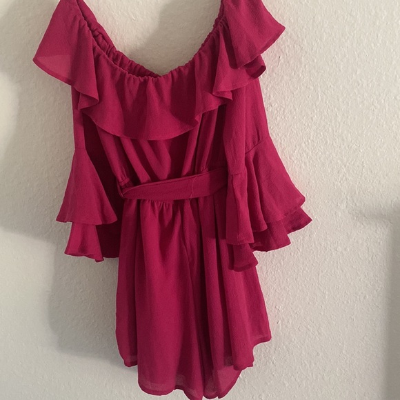Pink Lily Hot Pink Off-The-Shoulder Romper | Medium - Picture 5 of 7